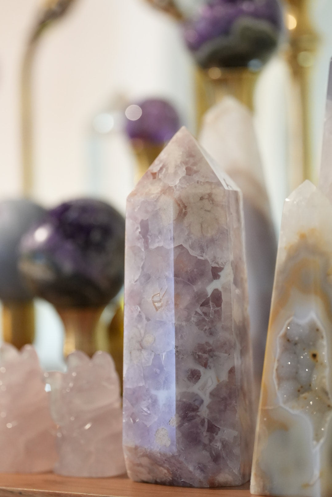 Pink Amethyst Cherry Blossom Agate Tower