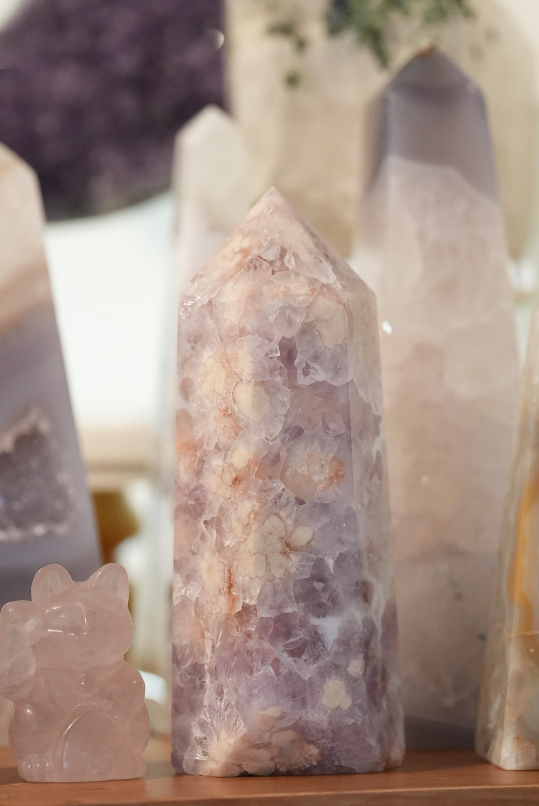 Pink Amethyst Cherry Blossom Agate Tower