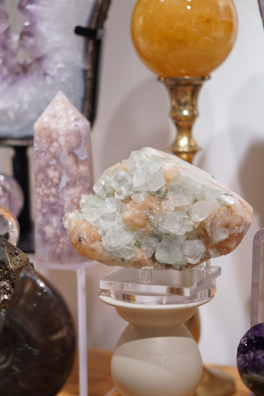 優質印度鑽石綠魚眼晶簇共生沸石 - ART OF GEM