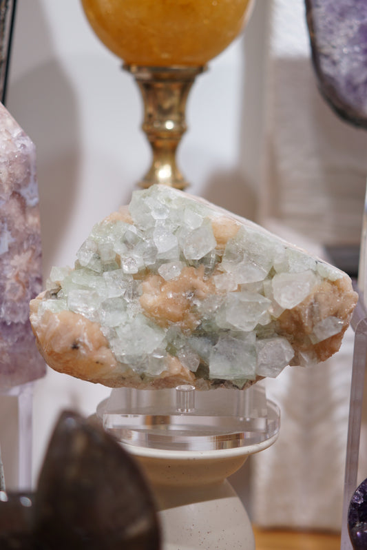 優質印度鑽石綠魚眼晶簇共生沸石 - ART OF GEM