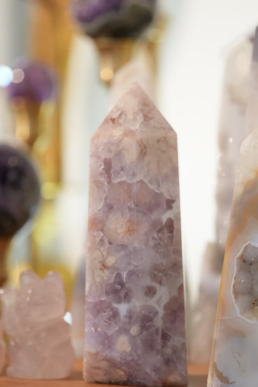 Pink Amethyst Cherry Blossom Agate Tower