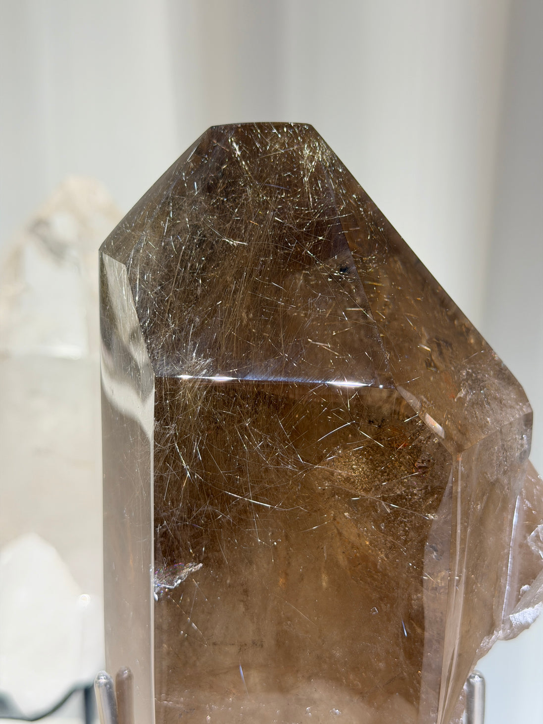 Collector-grade large golden rutilated quartz pillar