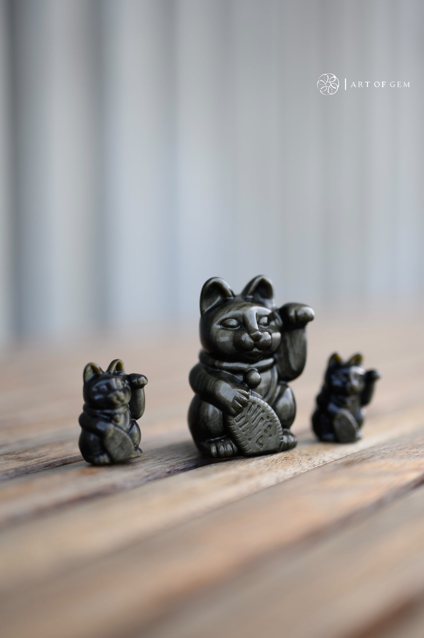 限量獨家設計金曜石招財貓 Golden Sheen Obsidian Fortune Cat