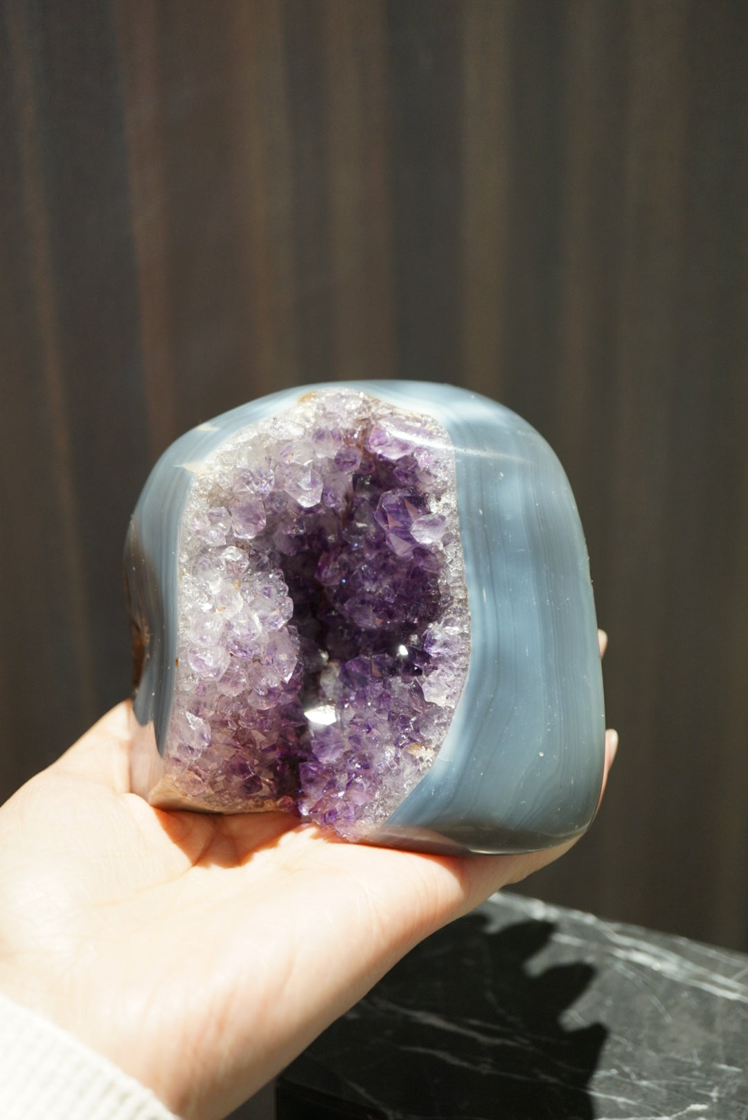 巴西藍紋瑪瑙紫水晶鎮 Brazil Amethyst Cluster with Blue laced agate