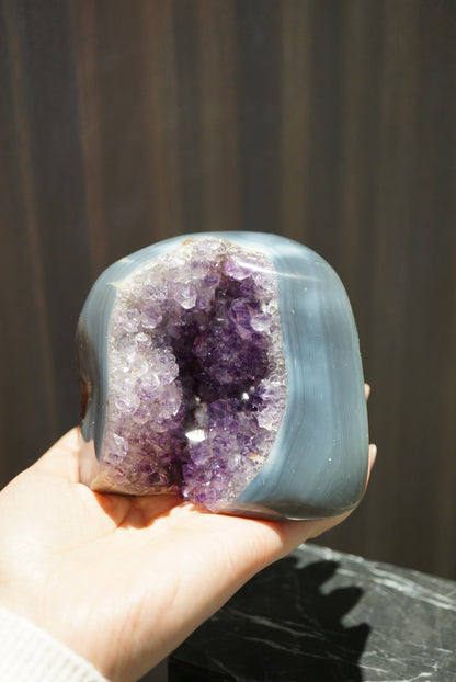 巴西藍紋瑪瑙紫水晶鎮 Brazil Amethyst Cluster with Blue laced agate - ART OF GEM 