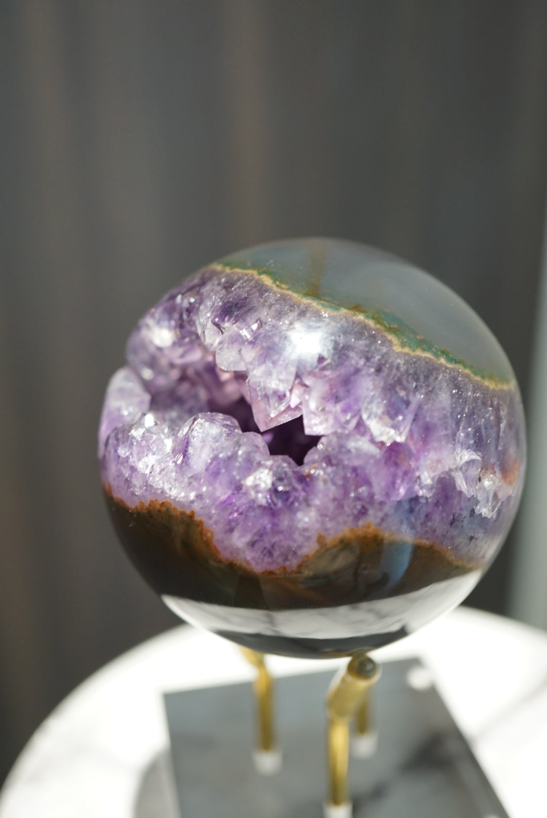 烏拉圭瑪瑙紫晶開口笑 Uruguay Amethyst Sphere with agate