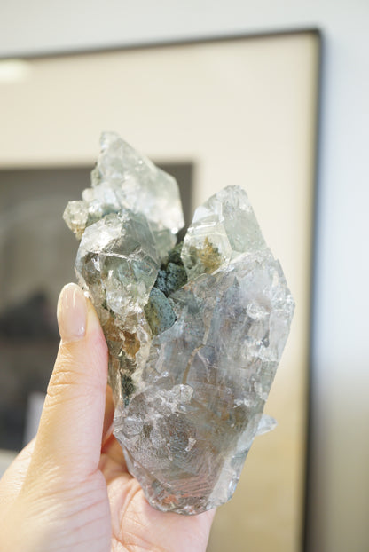 印度喜馬拉雅綠幽靈金髮晶白水晶 （帶資料庫）India Himalayan White Quartz with green phantom and gold rutiled quartz （with record keeper) - ART OF GEM 
