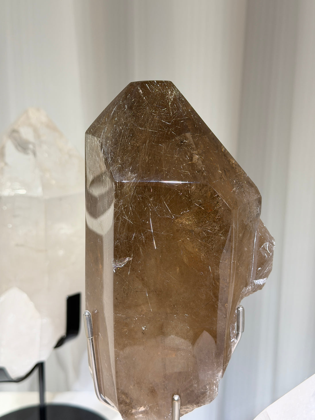 Collector-grade large golden rutilated quartz pillar