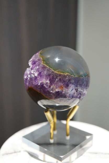 烏拉圭瑪瑙紫晶開口笑 Uruguay Amethyst Sphere with agate - ART OF GEM 
