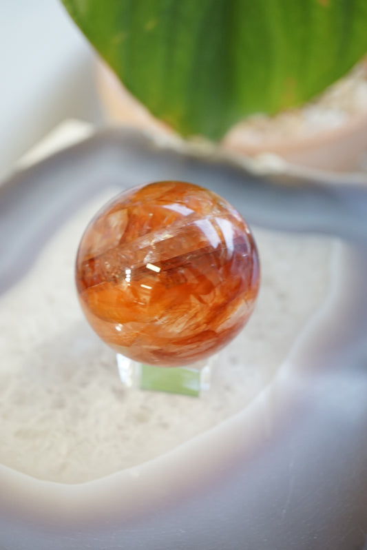 High Quality紅膠花球Fire Quartz/Hematoid Quartz Sphere