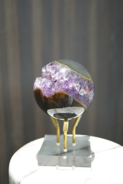 烏拉圭瑪瑙紫晶開口笑 Uruguay Amethyst Sphere with agate - ART OF GEM 