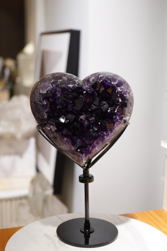 烏拉圭頂級帝王紫紫晶心心 （旋轉底座） - ART OF GEM 