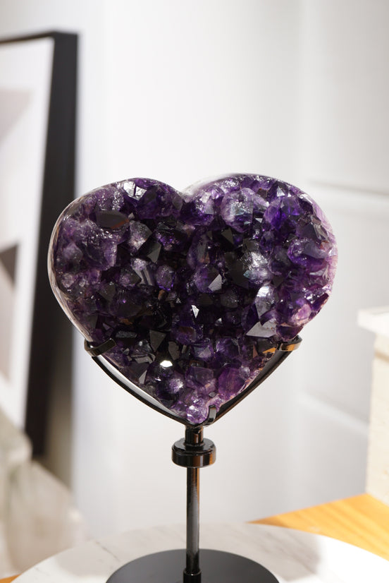 烏拉圭頂級帝王紫紫晶心心 （旋轉底座） - ART OF GEM 