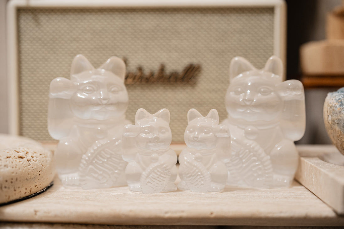 原創設計 | 透石膏招財貓  [淨化能量] - ART OF GEM 