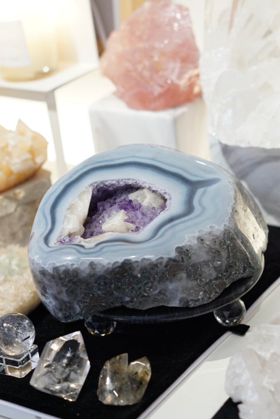 大型巴西瑪瑙紫水晶擺設 （共生方解石） - ART OF GEM 