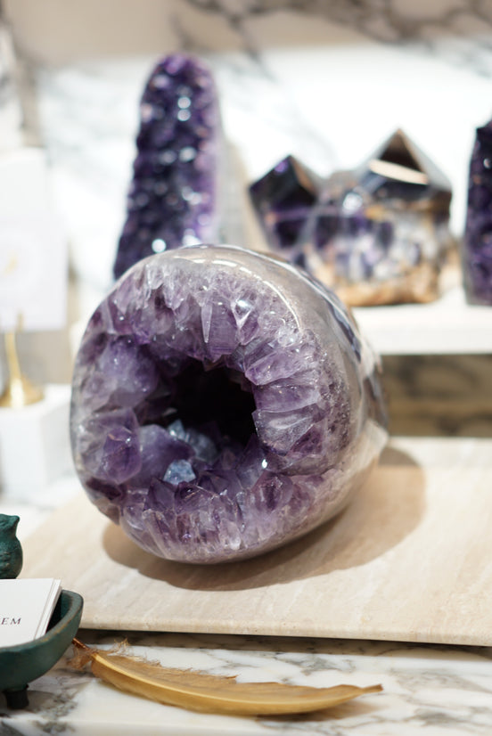 罕有巴西全瑪瑙拋光紫晶洞 Brazil Amethyst Geode with Agate - ART OF GEM 