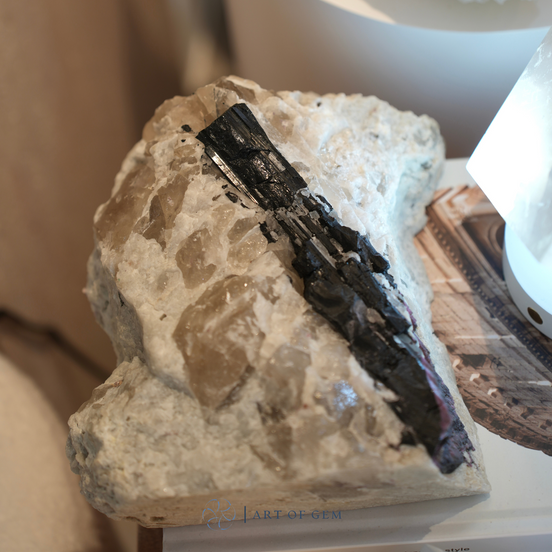 巴西白水晶共生紅黑碧璽及海藍寶 - ART OF GEM 