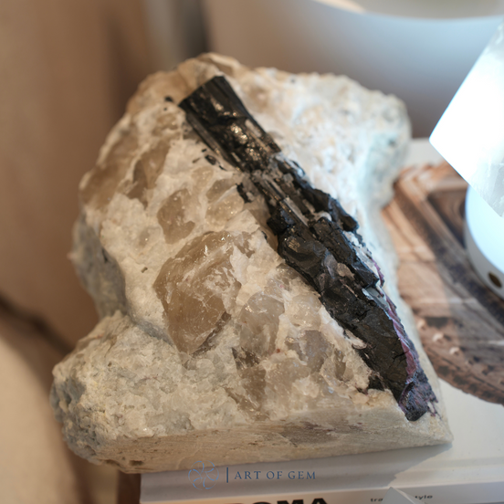 巴西白水晶共生紅黑碧璽及海藍寶 - ART OF GEM 