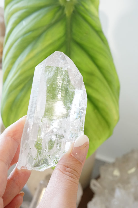 印度喜馬拉雅綠幽靈白水晶 (帶時光隧道) India Himalayan White Quartz with green phantom (with 2 time link windows)