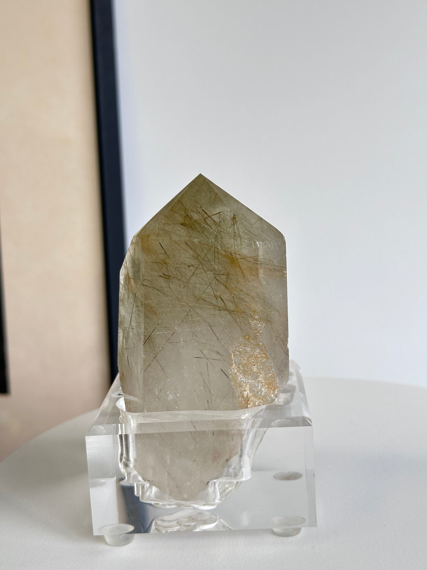 金髮綠髮晶柱 （連座）Golden Rutiled Quartz and Green Rutilated Quartz Tower