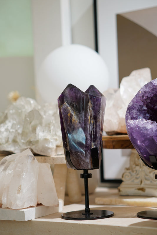 極濃色巴西雙生紫晶權杖 （可旋轉底座）Brazil Scepter Amethyst(with rotating stand) - ART OF GEM 