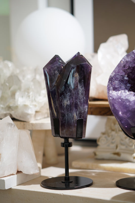 極濃色巴西雙生紫晶權杖 （可旋轉底座）Brazil Scepter Amethyst(with rotating stand) - ART OF GEM 