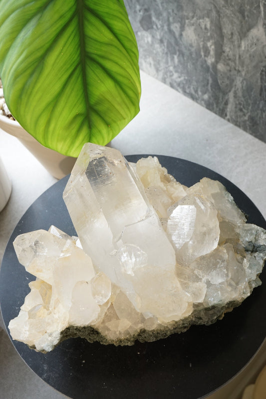 收藏級印度喜馬拉雅白水晶簇共生綠幽靈 India Himalayan White Quartz with green phantom