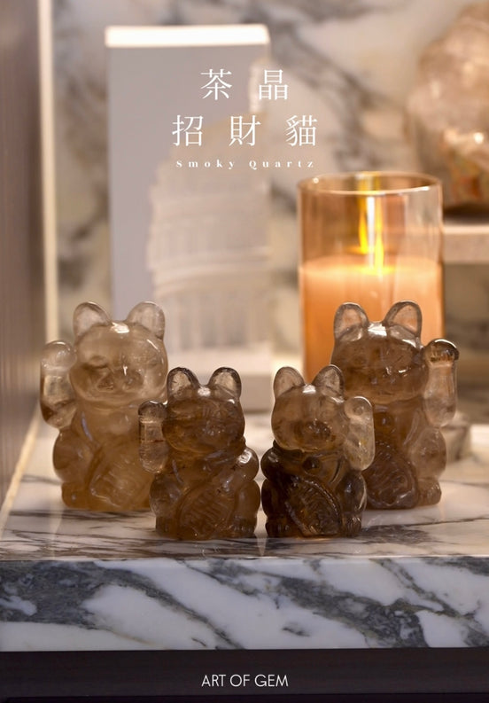Original Design | Smoky Quartz Fortune Cat [Stable Wealth-Attracting Energy]