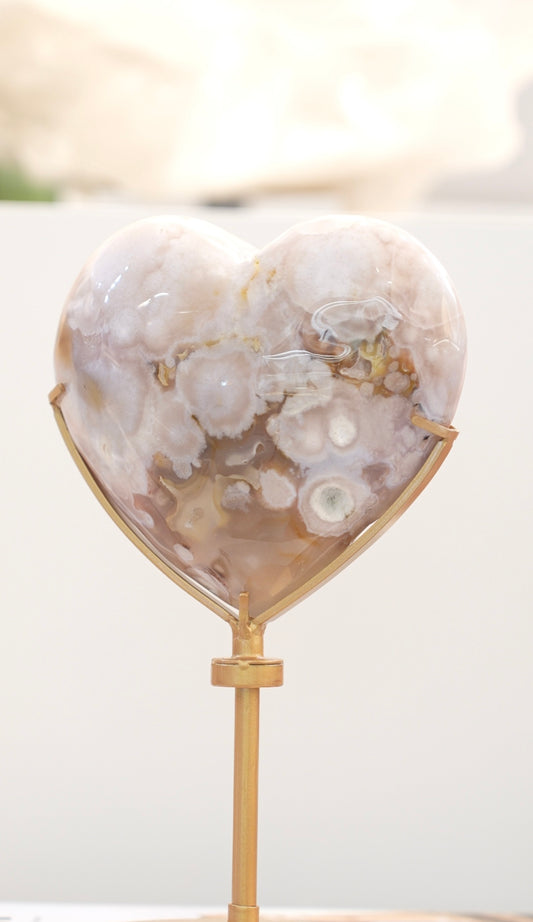 Cherry Blossom Agate Heart (with Rotating Base)