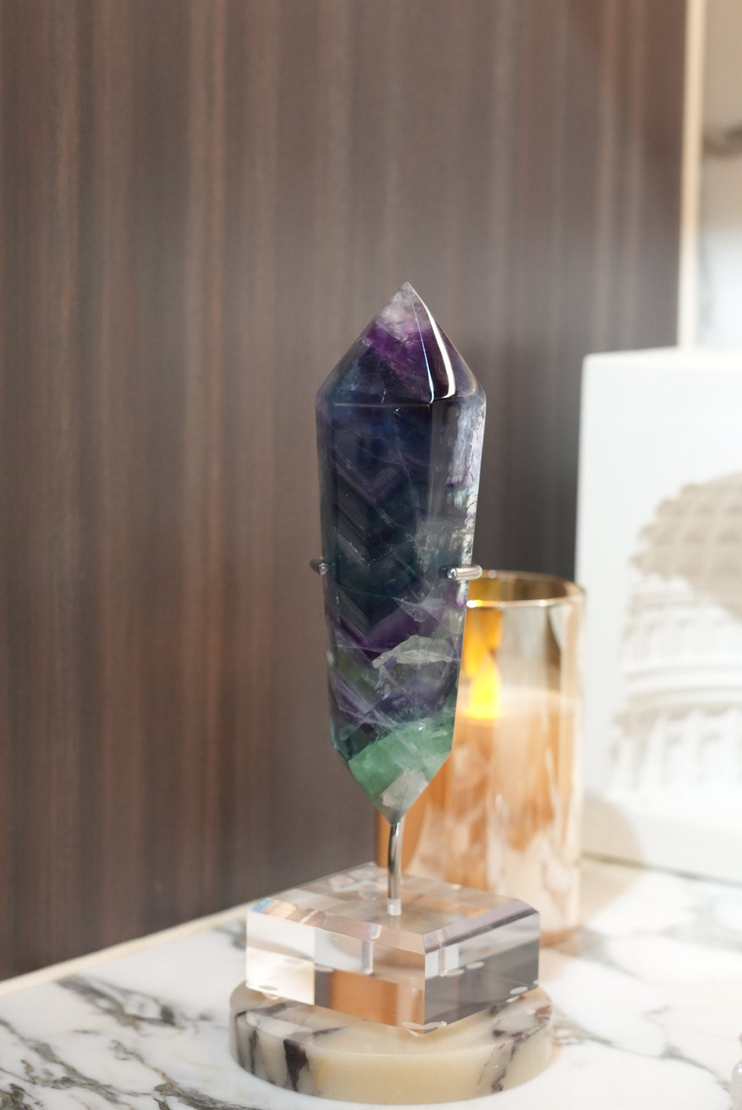 Purple blue green fluorite double terminated