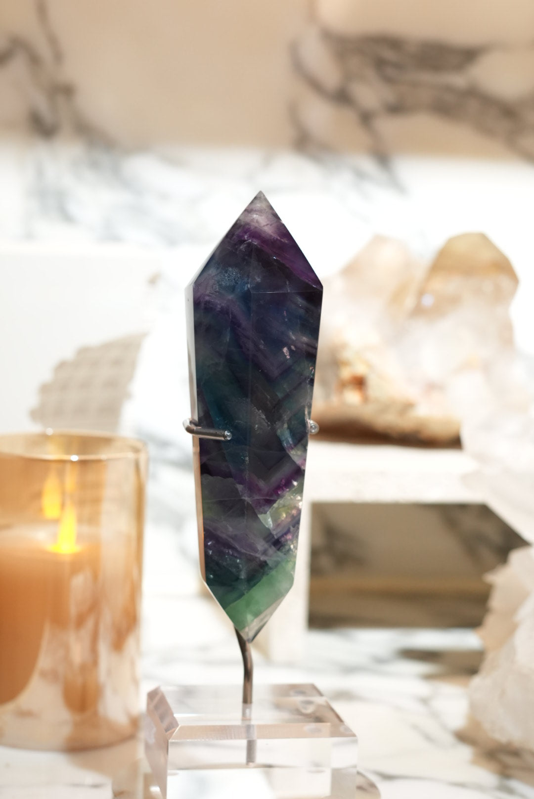 Purple blue green fluorite double terminated