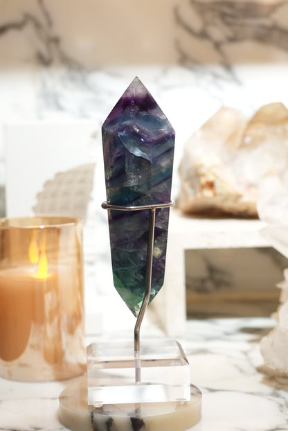 Purple blue green fluorite double terminated