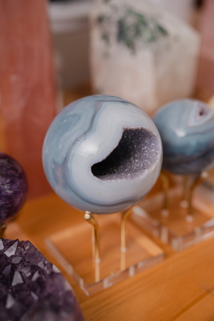 巴西藍瑪瑙開口笑 Brazil agate Sphere - ART OF GEM 
