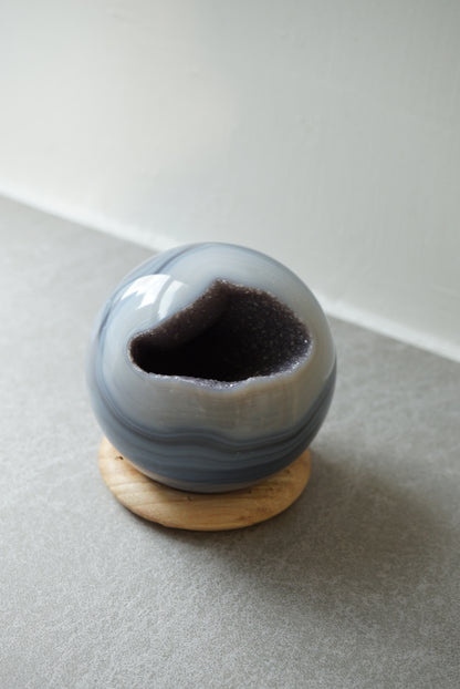 巴西藍瑪瑙開口笑 Brazil agate Sphere - ART OF GEM 