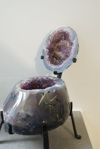 收藏級巴西全瑪瑙拋光紫鈦晶聚寶盤 Brazil Amethyst Rutiled Quartz Jewellery Box - ART OF GEM 