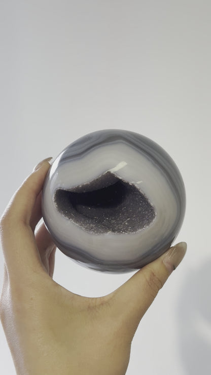巴西藍瑪瑙開口笑 Brazil agate Sphere