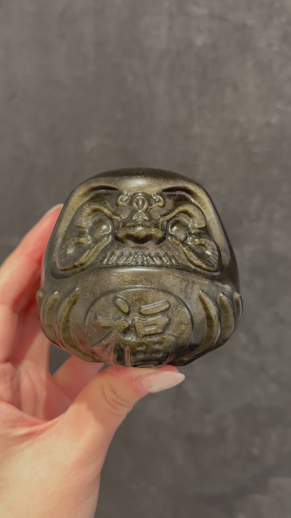 金曜石達摩 (8/10cm) Golden Sheen Obsidian Dharma