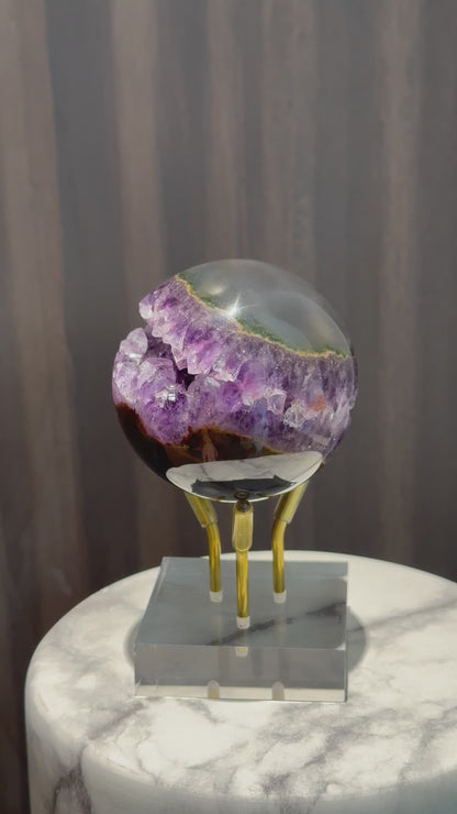 烏拉圭瑪瑙紫晶開口笑 Uruguay Amethyst Sphere with agate