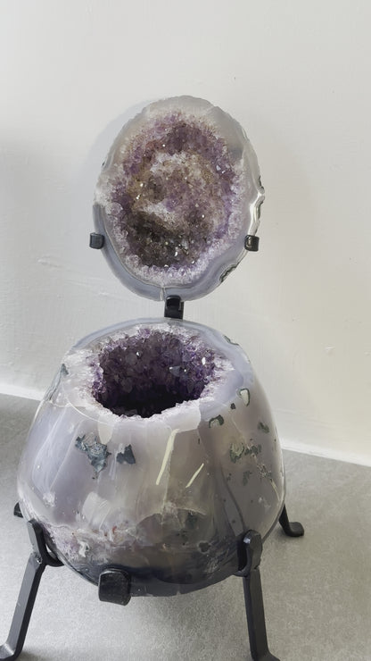 收藏級巴西全瑪瑙拋光紫鈦晶聚寶盤 Brazil Amethyst Rutiled Quartz Jewellery Box